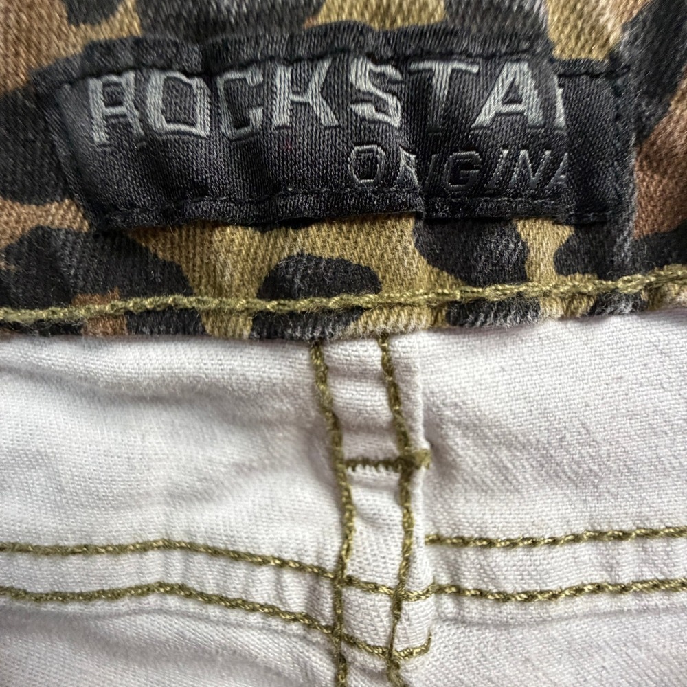 Rockstar Original Leopard Print Stacked Cargo Flare Jeans Distressed Camo Small - Picture 3 of 9